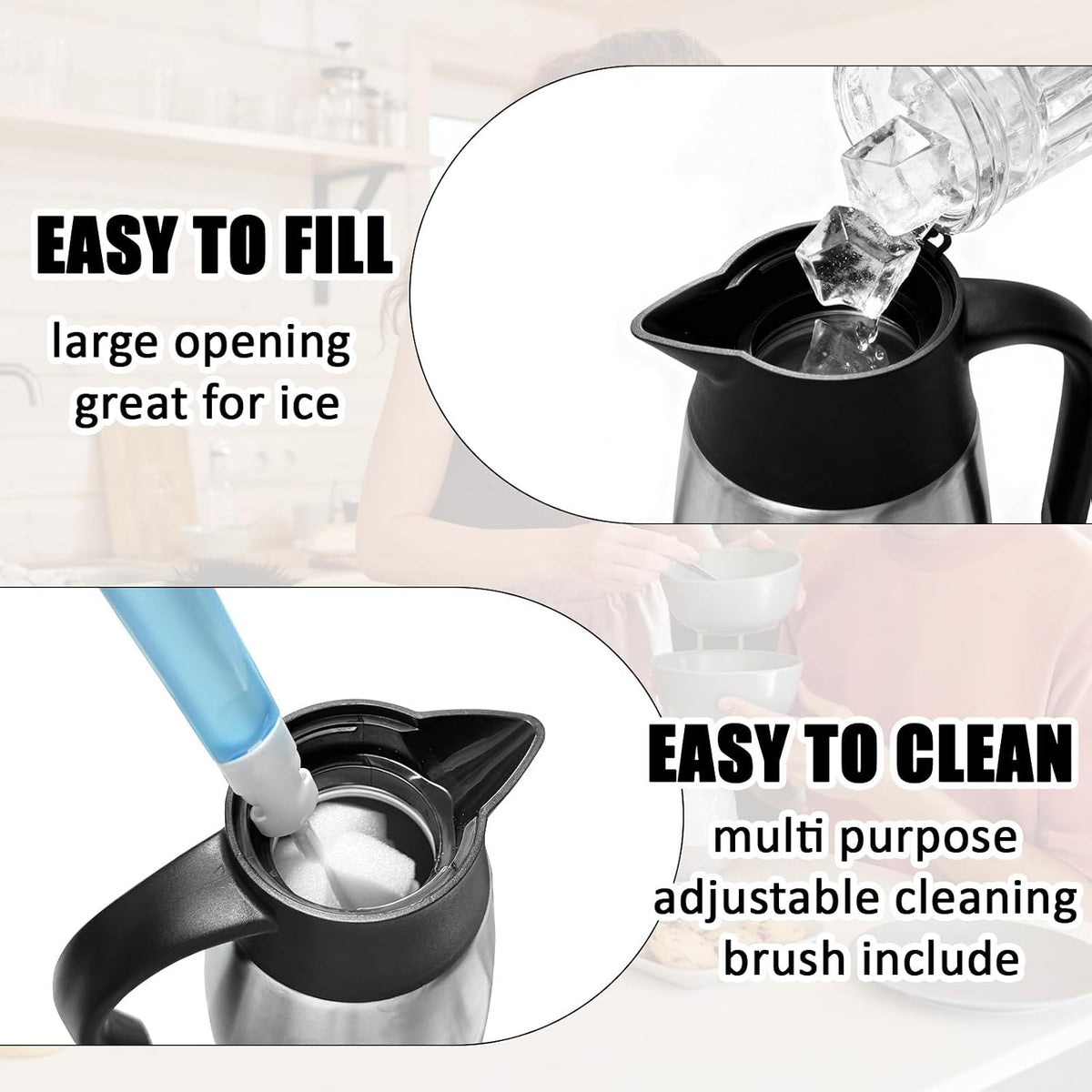 2 PCS 68 OZ Thermal Coffee Carafe Insulated Stainless Steel Pitcher | Double Walled Vacuum Pot Flask Creamer Pitcher Dispenser with Brushes Keeping Hot Water Milk Tea