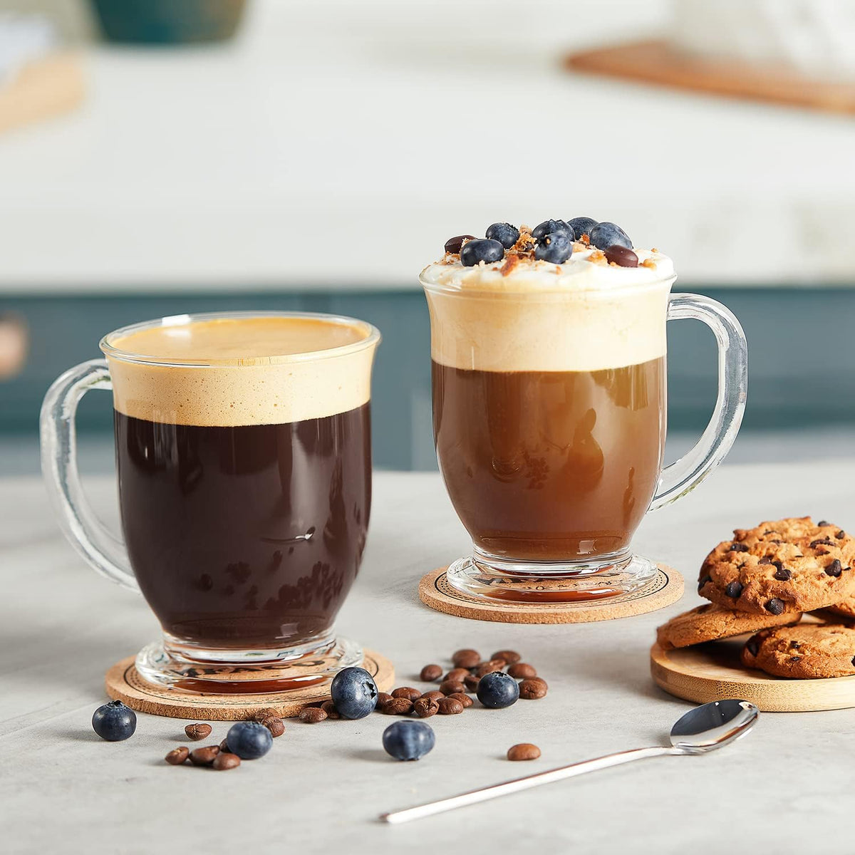 Mfacoy Glass Coffee Mugs Set of 4, Clear Large Coffee Mug 15 Oz With Handles for Hot Beverages, Clear Mugs for Tea, Cappuccino, Latte, Espresso Coffee, Juice, Glass Coffee Cups