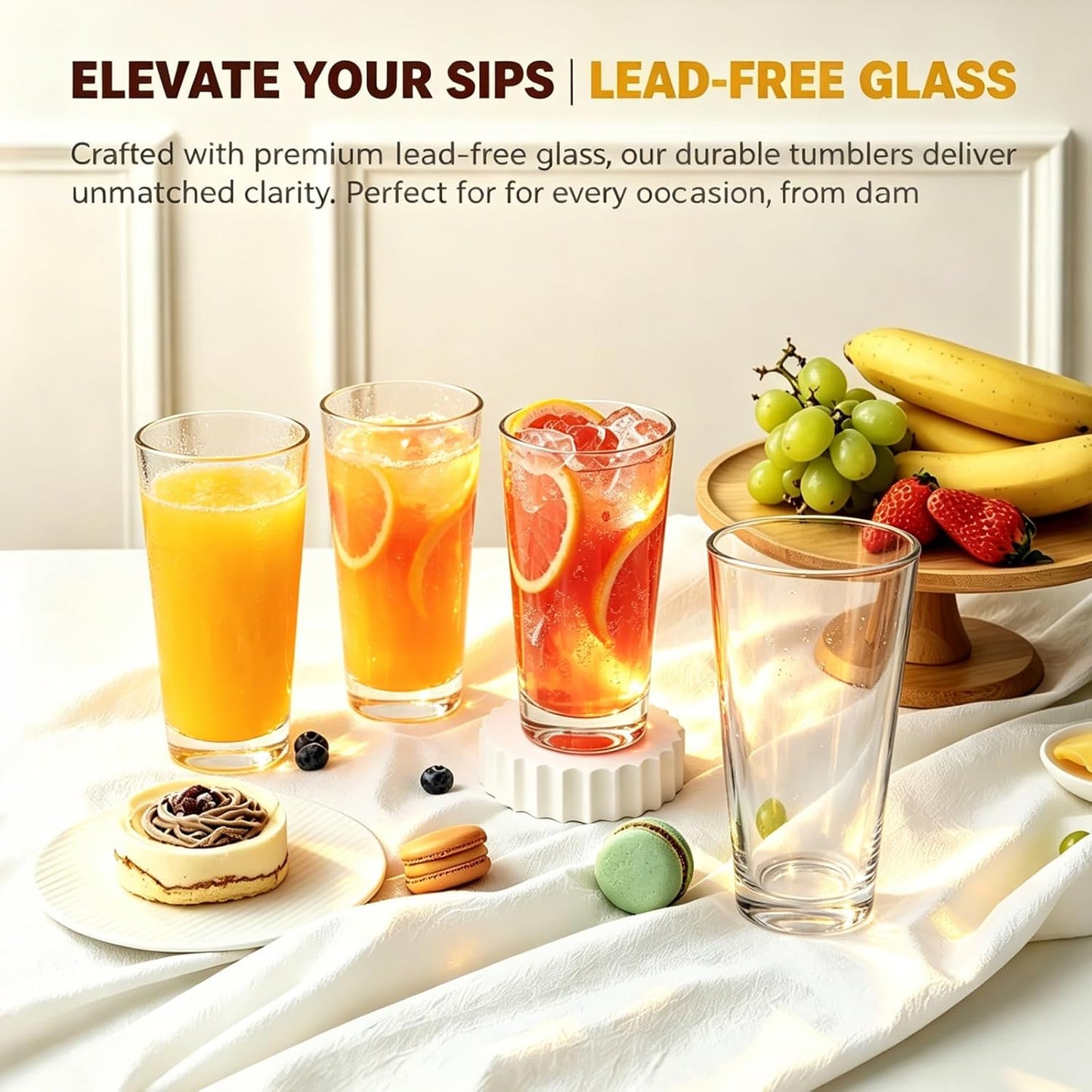 QAPPDA Drinking Glasses Set of 12, 16 oz Clear Glass Cups Cocktail Glasses | Highball Drinking Tumbler Glass Design for Home Dining, Bars, Pubs and Parties & Dishwasher Safe