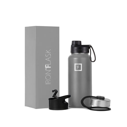 IRON °FLASK 32 oz Wide Mouth Water Bottle with 3 Lids | Insulated Stainless Steel Sports Water Bottle with 3 Leakproof Lids - BPA Free, Cold 24 Hrs, Sweat Free (Midnight Black)