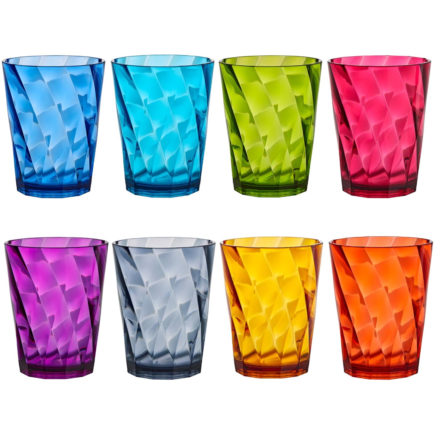 US Acrylic Optix Plastic Reusable Drinking Glasses (Set of 8) 20oz Water Cups in Jewel Tone Colors | BPA-Free Tumblers, Made in USA | Top-Rack Dishwasher Safe