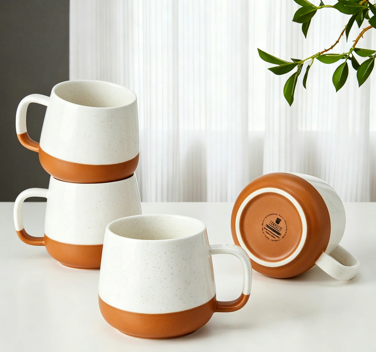 Teocera Coffee Mugs Set of 4-12oz Chip-Resistant Ceramic Cups with Ergonomic Handle | Dishwasher & Microwave Safe White Mugs | Keeps Beverage Hot, Perfect for Family Kitchen & Holiday Gifts