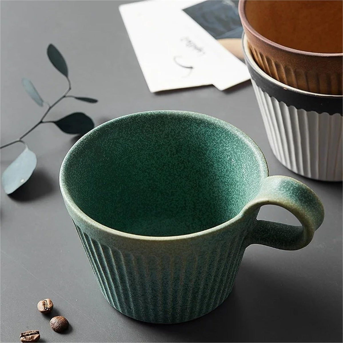 Easy to Clean 320ml Coffee Cup, Vintage Ceramic Breakfast Milk Cup, for Office, Home Use(White)