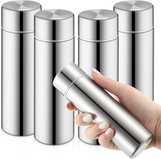 Vesici 4 Pack Mini Insulated Stainless Water Bottle,Silver | 4.4 oz Small Insulated Flask, for Purse Leak Proof Pocket, Keeps Drink Cold and Hot, for Women Kids Lunch Bag Coffee Travel