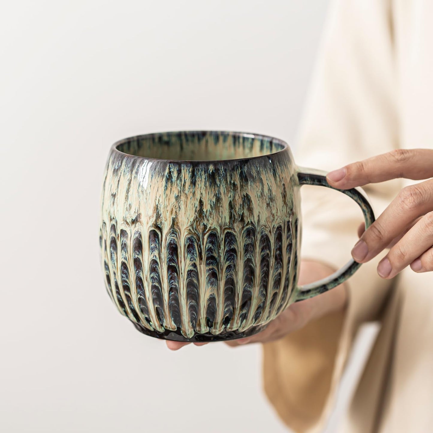 Large Ceramic Coffee Mug - 20oz Big Tea Cup, Green | Large Tea Mug, Microwave Safe, Dishwasher Safe
