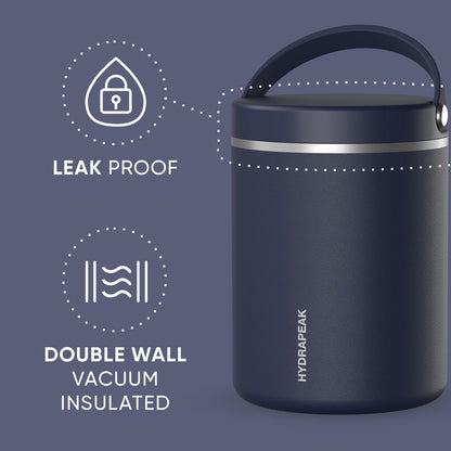 Hydrapeak 32oz Stainless Steel Vacuum Insulated Food Jar for Hot Food and Cold Food, Wide Mouth Leak-Proof Soup Jar for Adults, 10 Hours Hot and 16 Hrs Cold (Navy)