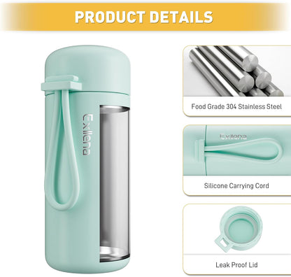 Exllena Mini Water Bottle 5oz, This is A EXTRA MINI Flask! Small Insulated Water Bottle for Hot&Cold Drinks, Water Bottle Purse with Carry Handle - 100% Leakproof Perfect for Travel...(Mint)