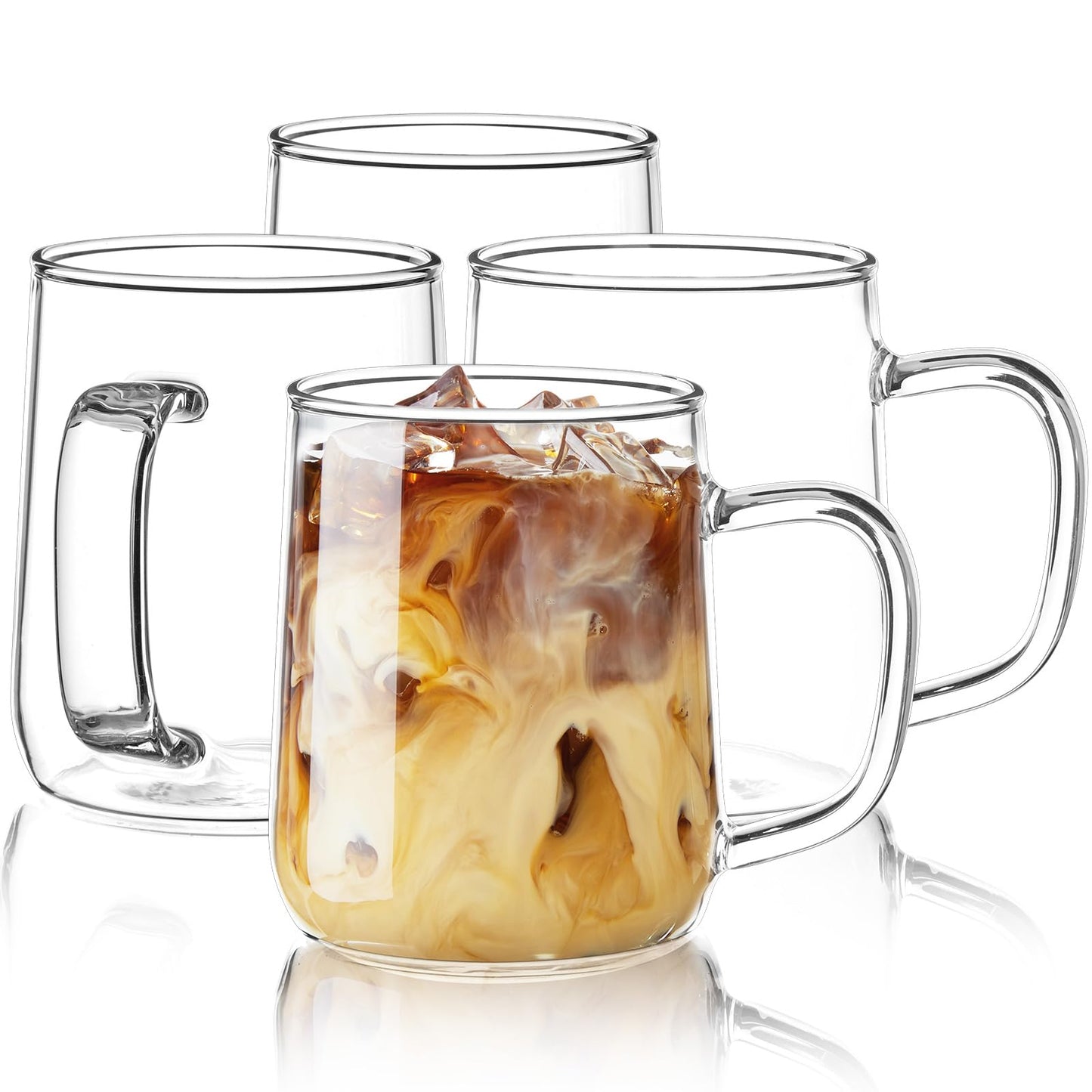 Glass Coffee Mugs, 16 oz Glass Coffee Cups Set of 2, Clear Borosilicate Glass Mugs with Handles for Cappuccino, Tea, Latte, Hot/Cold Beverages, Wine, Americano