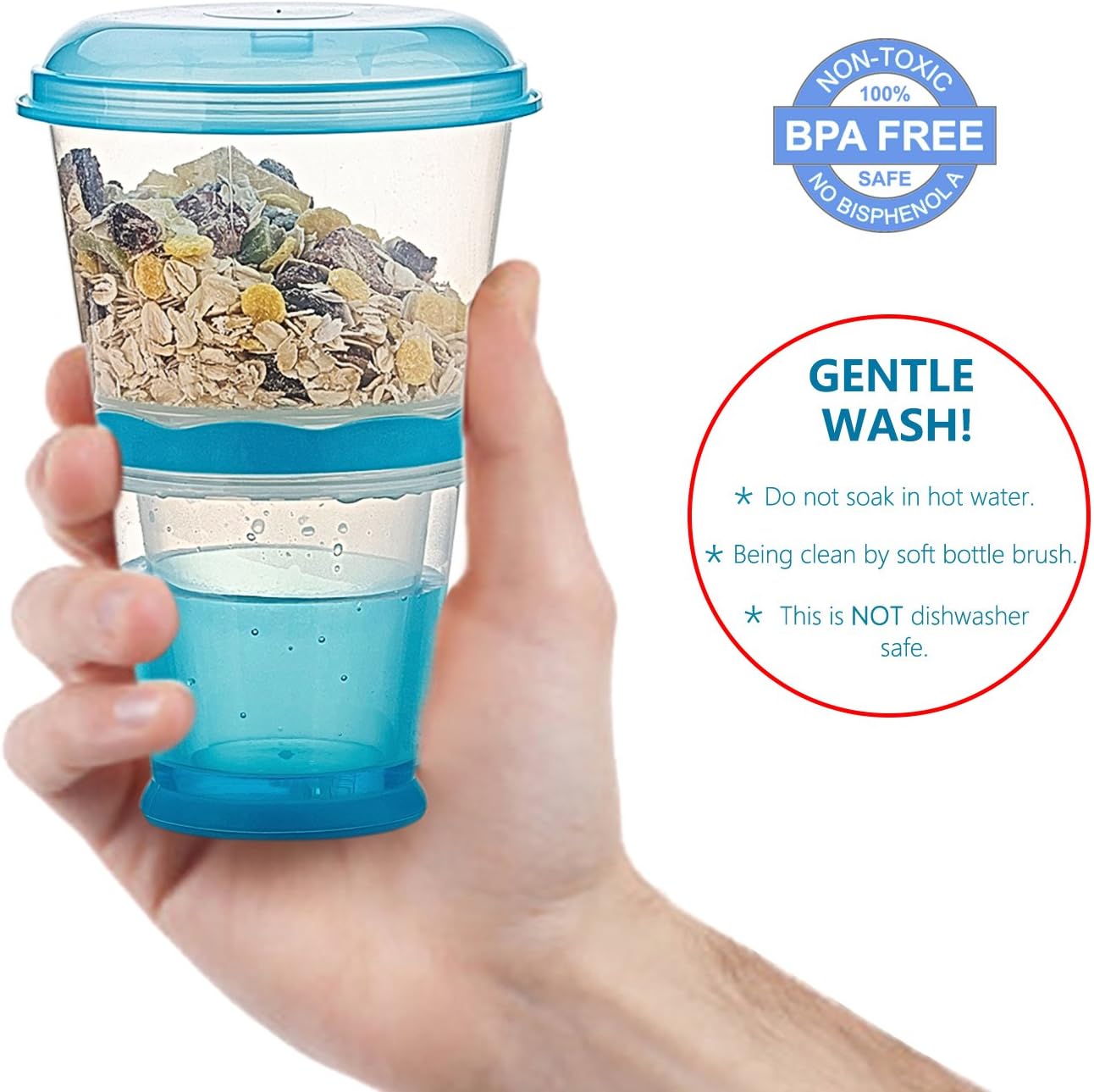 INOGIH Cereal On the Go Cups Breakfast-Portable Drink-Cup Cereal To-Go Container-Cup with Spoon (Blue)
