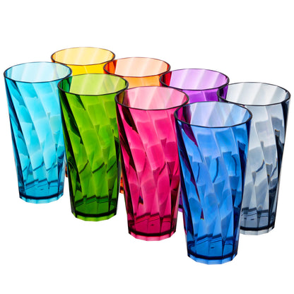 US Acrylic Optix Plastic Reusable Drinking Glasses (Set of 8) 20oz Water Cups in Jewel Tone Colors | BPA-Free Tumblers, Made in USA | Top-Rack Dishwasher Safe
