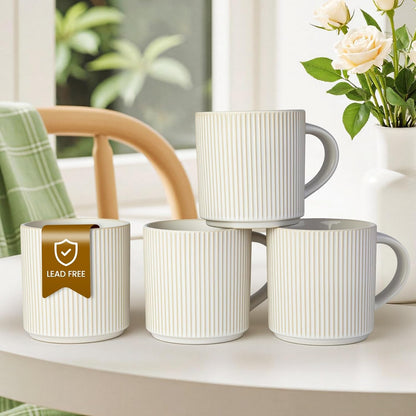 DeeCoo Matte White Coffee Mugs Set of 4, 12 Ounce Mug with Handles, Ceramic Stoneware Catering Coffee Cups, Porcelain Mugs Sets for Coffee, Tea, Hot Cocoa, Milk, Microwave and Dishwasher Safe