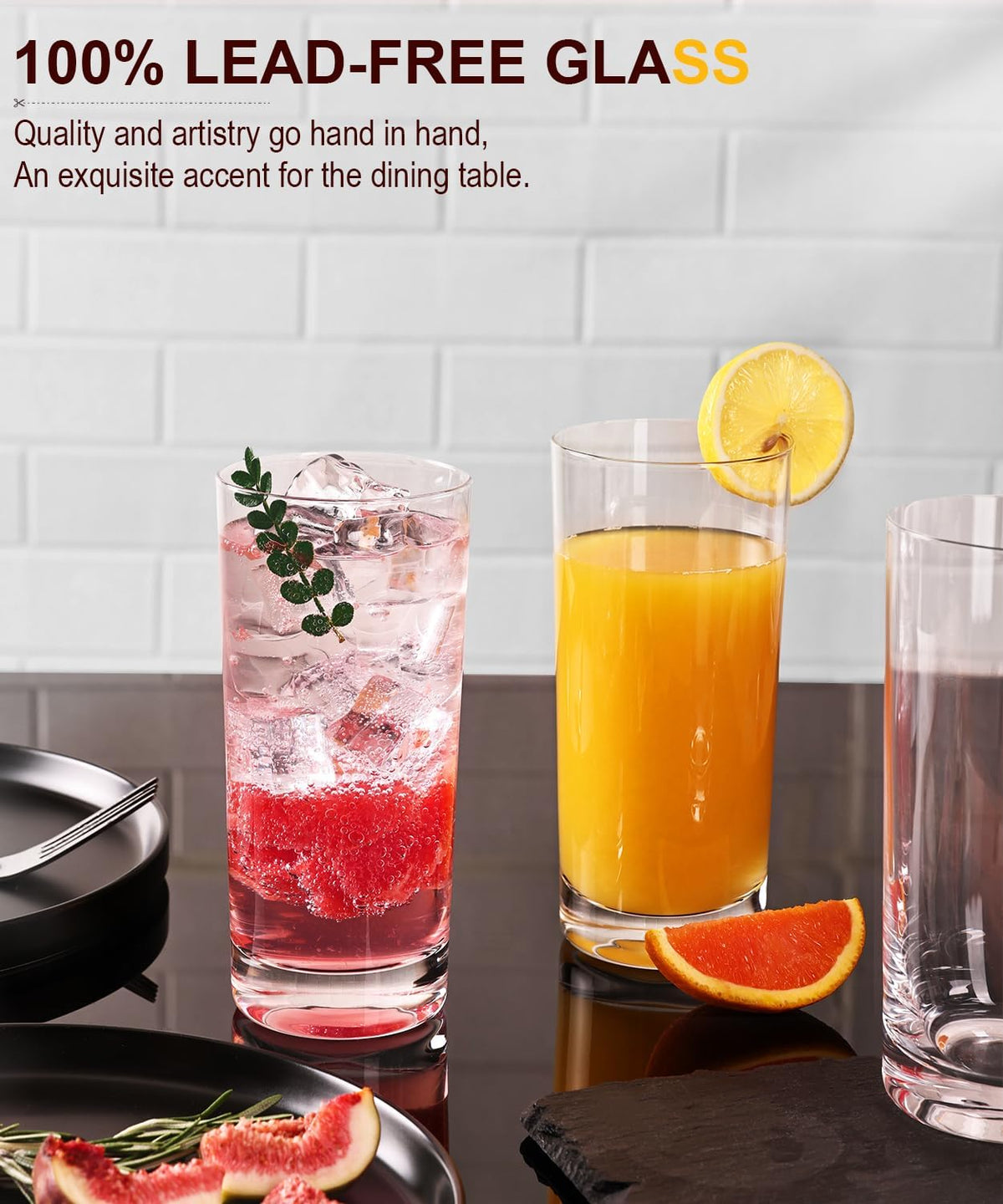 Drinking Water Glass Cups Set,Crystal Highball Glasses cups set of 8,16oz | Wide Mouth Design Tall Glassware for Cocktail Parties, Family Dinners