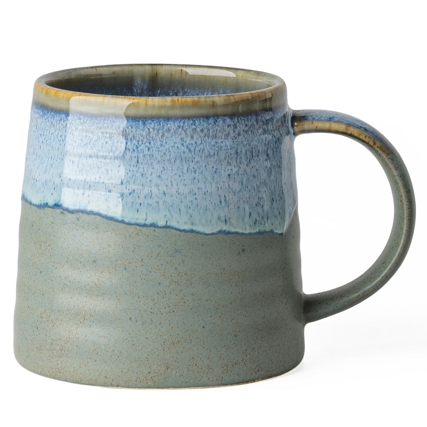 15.5oz Large Heavyweight Ceramic Mug, Reactive (Light Green) | 15.5oz Medium-Large, Heavy Weighted Stoneware, Reactive Transmutation Glaze, Microwave & Dishwasher Safe, Gift Box