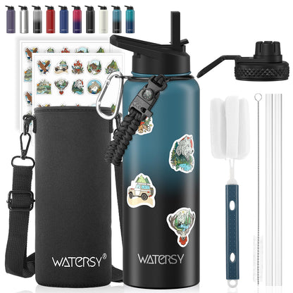 64oz Insulated Water Bottle (Cold for 48 Hrs),BPA Free&Leak Proof,Half Gallon Stainless Steel Water Flask,Water Jug with Straw Spout Lids for Gym,Hiking,Camping,Black Blue