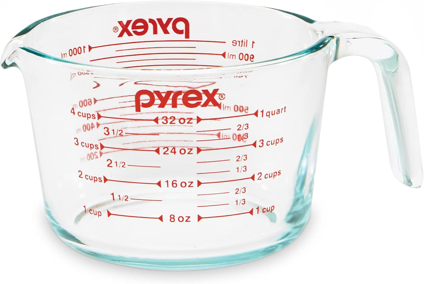 Pyrex 4 Cup Glass Measuring Cup For Baking and Cooking | Preheated oven, dishwasher, freezer, and microwave safe