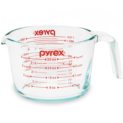 Pyrex 4 Cup Glass Measuring Cup For Baking and Cooking | Preheated oven, dishwasher, freezer, and microwave safe