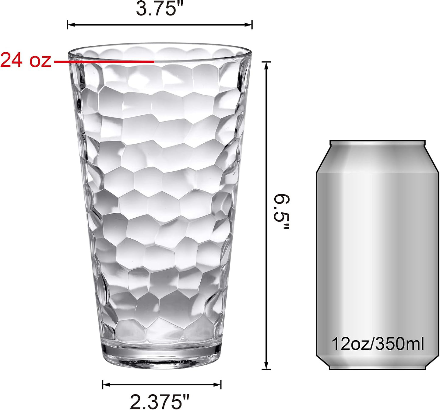 Amazing Abby - Iceberg - 24-Ounce Plastic Tumblers (Set of 8), Plastic Drinking Glasses, All-Clear High-Balls, Reusable Cups, Stackable, BPA-Free, Shatter-Proof, Dishwasher-Safe
