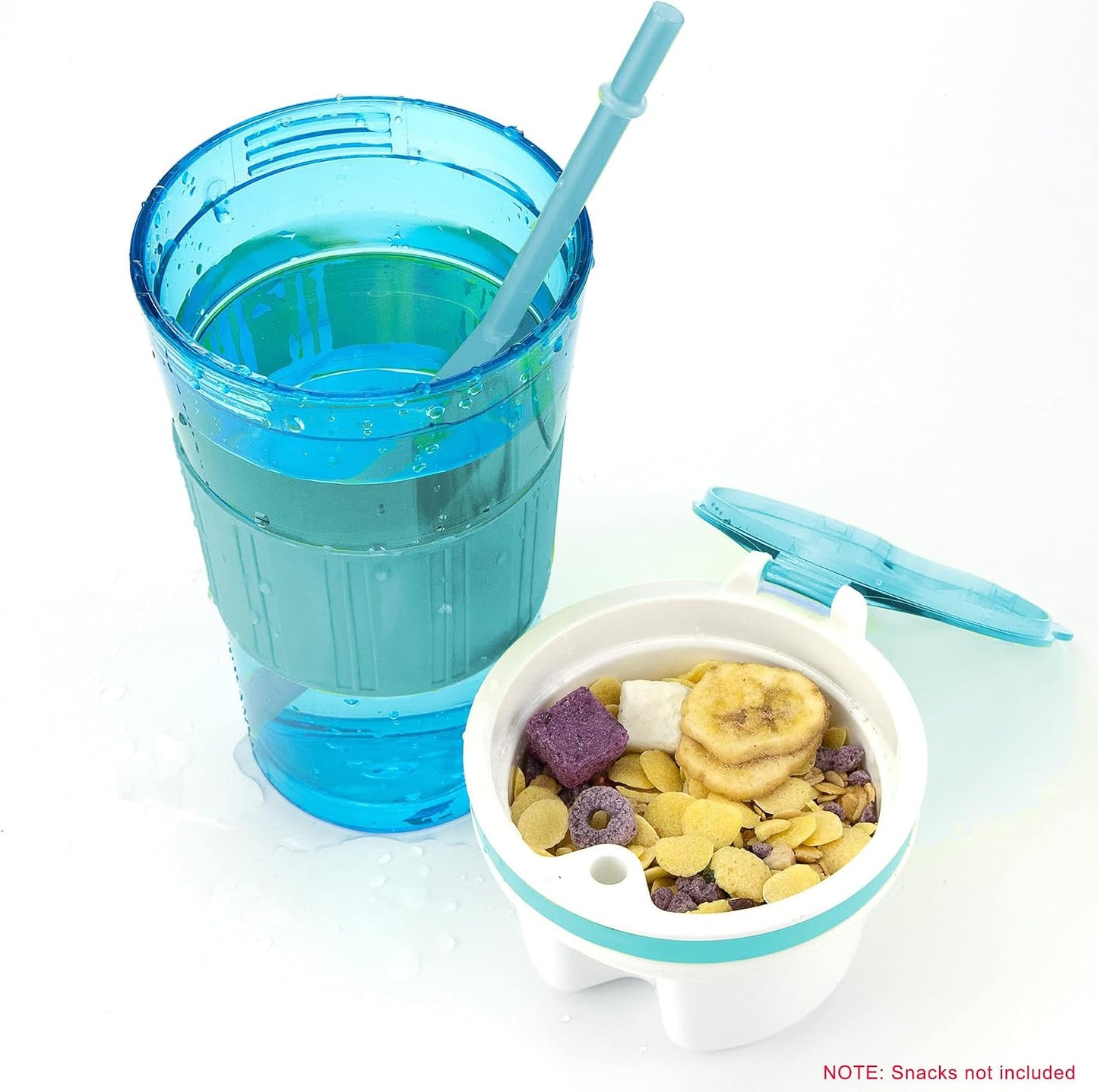 Portable Plastic Snack and Drink Cup for Adult, Teen Kid, 16 Oz | Combo All-in-One Cereal and Milk Container, Breakfast On-The-Go, With Lids & Straw