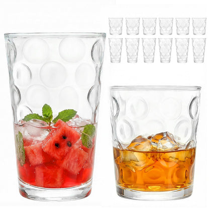 Moretoes Crystal Whisky Drinking Glasses Set of 12, Glass Cups | Mixed Glassware Set, 12 Oz Highball Glasses & 11 Oz Old Fashioned Glasses, Great for Cocktail and Other Beverages