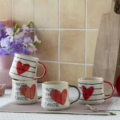Striped Ceramic Coffee Mugs Set of 2, Pink and Green Stackable Stoneware Mugs for Morning Coffee, Tea & Cocoa, 12oz Dishwasher & Microwave Safe Mug Gift Set for Home & Office