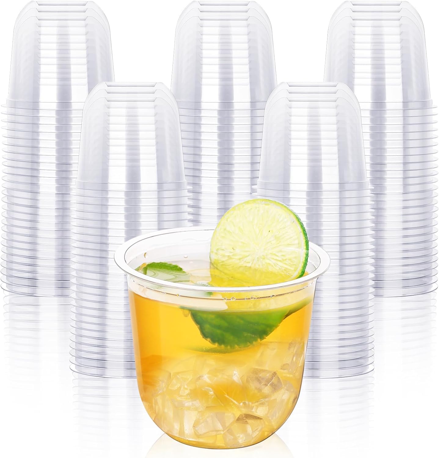 KesaPlan 100 Pcs 12oz Plastic Clear Cups, Disposable Wine Cocktail Glasses | Round Bottom, Crystal Stemless Party Bar Drink PET Cups for Meeting Weddings Birthday Christmas Valentine Party Supplies
