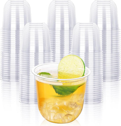 KesaPlan 100 Pcs 12oz Plastic Clear Cups, Disposable Wine Cocktail Glasses | Round Bottom, Crystal Stemless Party Bar Drink PET Cups for Meeting Weddings Birthday Christmas Valentine Party Supplies