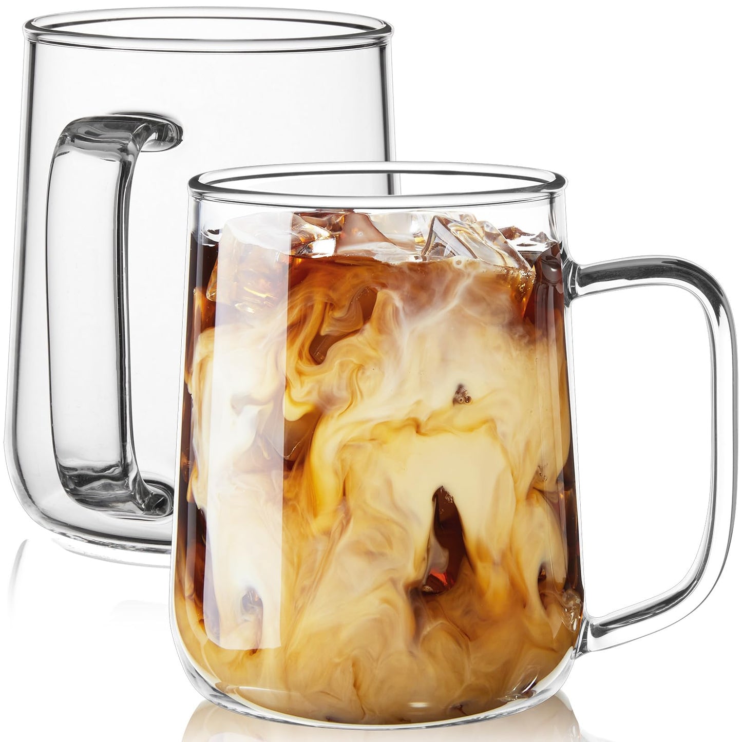 Glass Coffee Mugs, 16 oz Glass Coffee Cups Set of 2, Clear Borosilicate Glass Mugs with Handles for Cappuccino, Tea, Latte, Hot/Cold Beverages, Wine, Americano