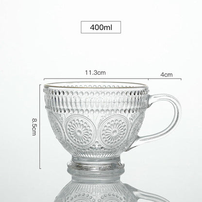 400Ml/13.5oz Transparent Oatmeal Breakfast Cup, Home Coffee Milk Glass Cup - Carved Milk Cup - Foam Box Packaging