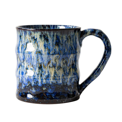 Midnight Blue Ceramic Coffee Mug 15oz - Handcrafted Artisan Mug with Large Handle for Comfort, Unique Birthday Gift for Him/Her, Office Desk Essential, Safe for Dishwasher
