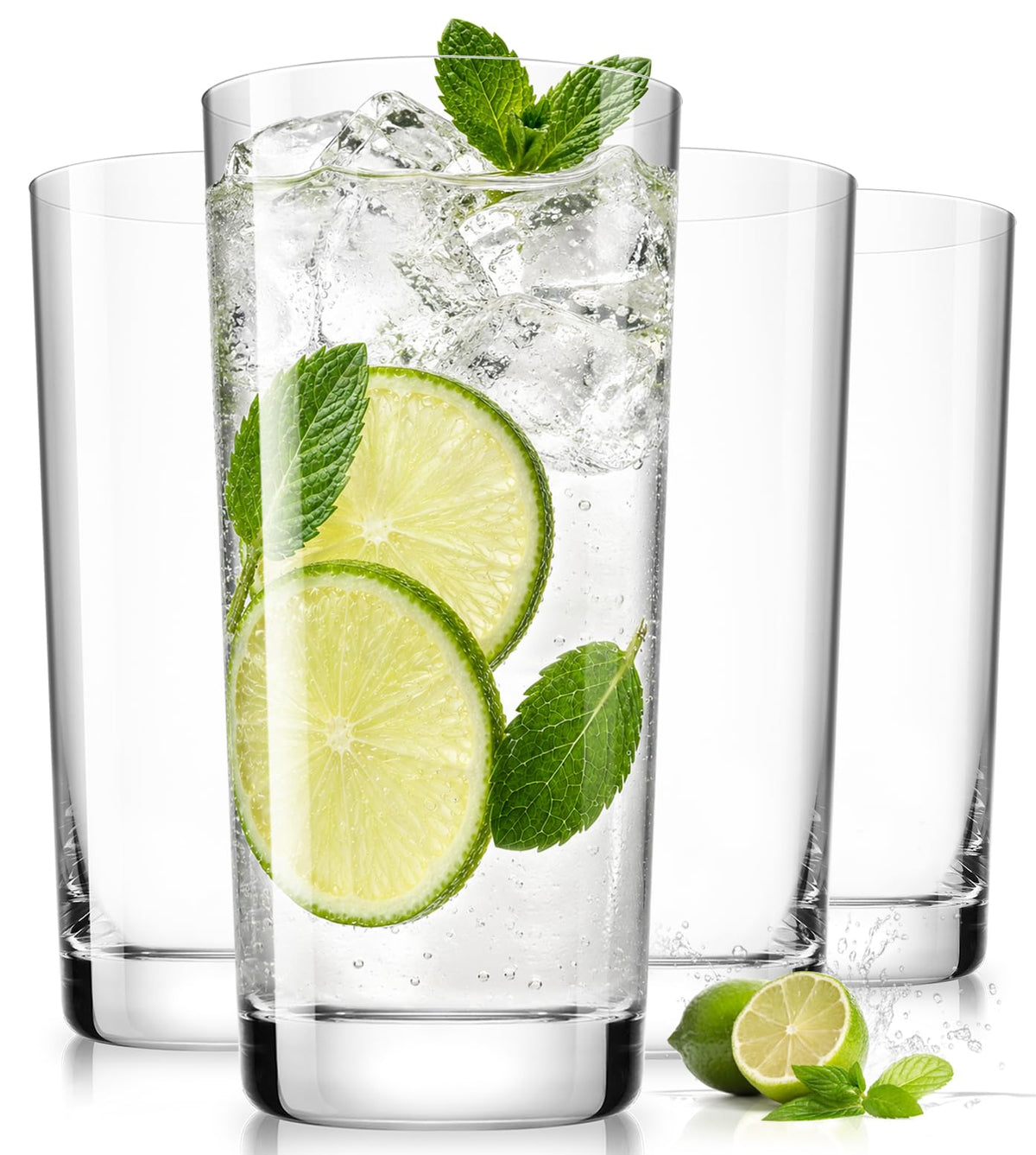 Ribbed Drinking Glasses Cups Set of 8 Large Capacity Highball 17oz&12oz | Rocks Cocktail Glasses Ideal for Beer, Juice, Water, Ice Coffee Cup, Whiskey, Mixed Drinkware