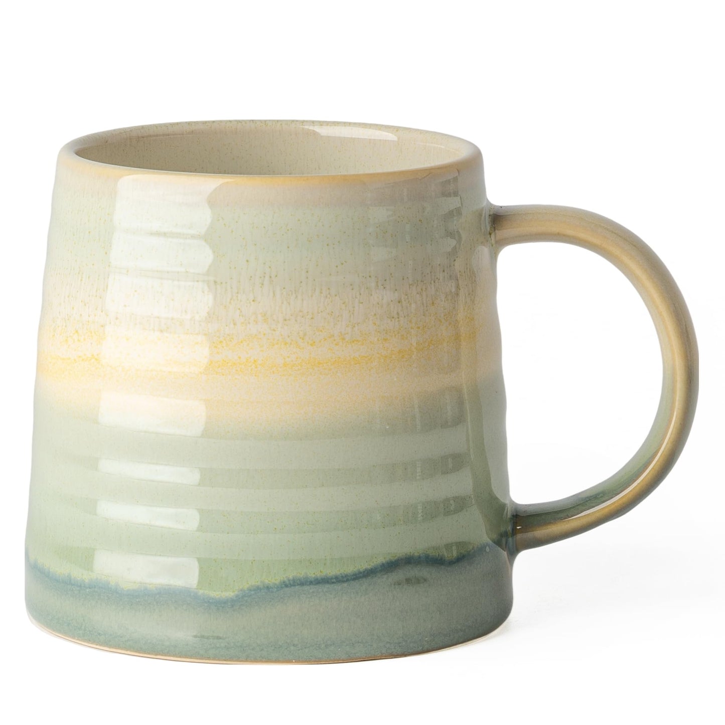 15.5oz Large Heavyweight Ceramic Mug, Reactive (Light Green) | 15.5oz Medium-Large, Heavy Weighted Stoneware, Reactive Transmutation Glaze, Microwave & Dishwasher Safe, Gift Box
