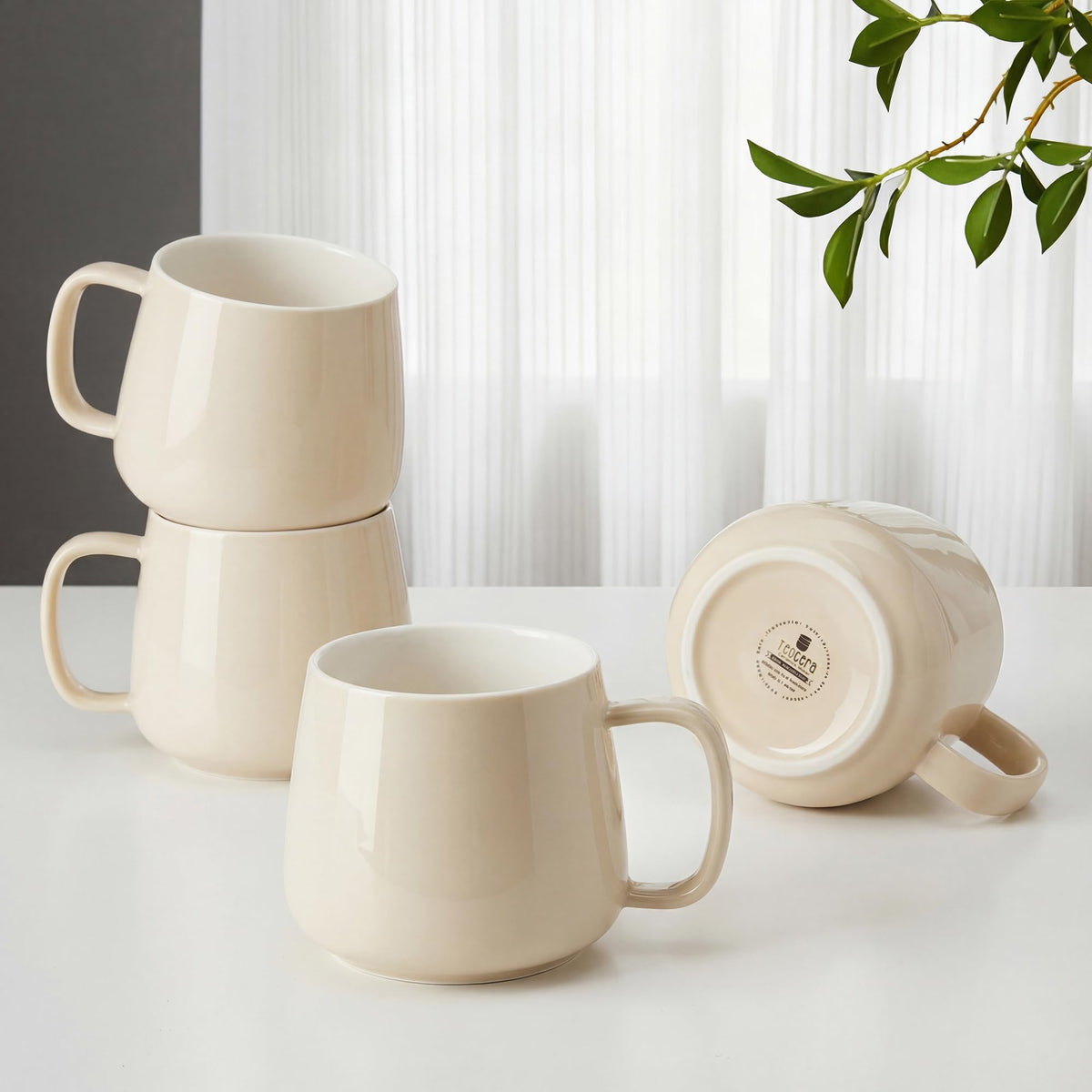 Teocera Coffee Mugs Set of 4-12oz Chip-Resistant Ceramic Cups with Ergonomic Handle | Dishwasher & Microwave Safe White Mugs | Keeps Beverage Hot, Perfect for Family Kitchen & Holiday Gifts