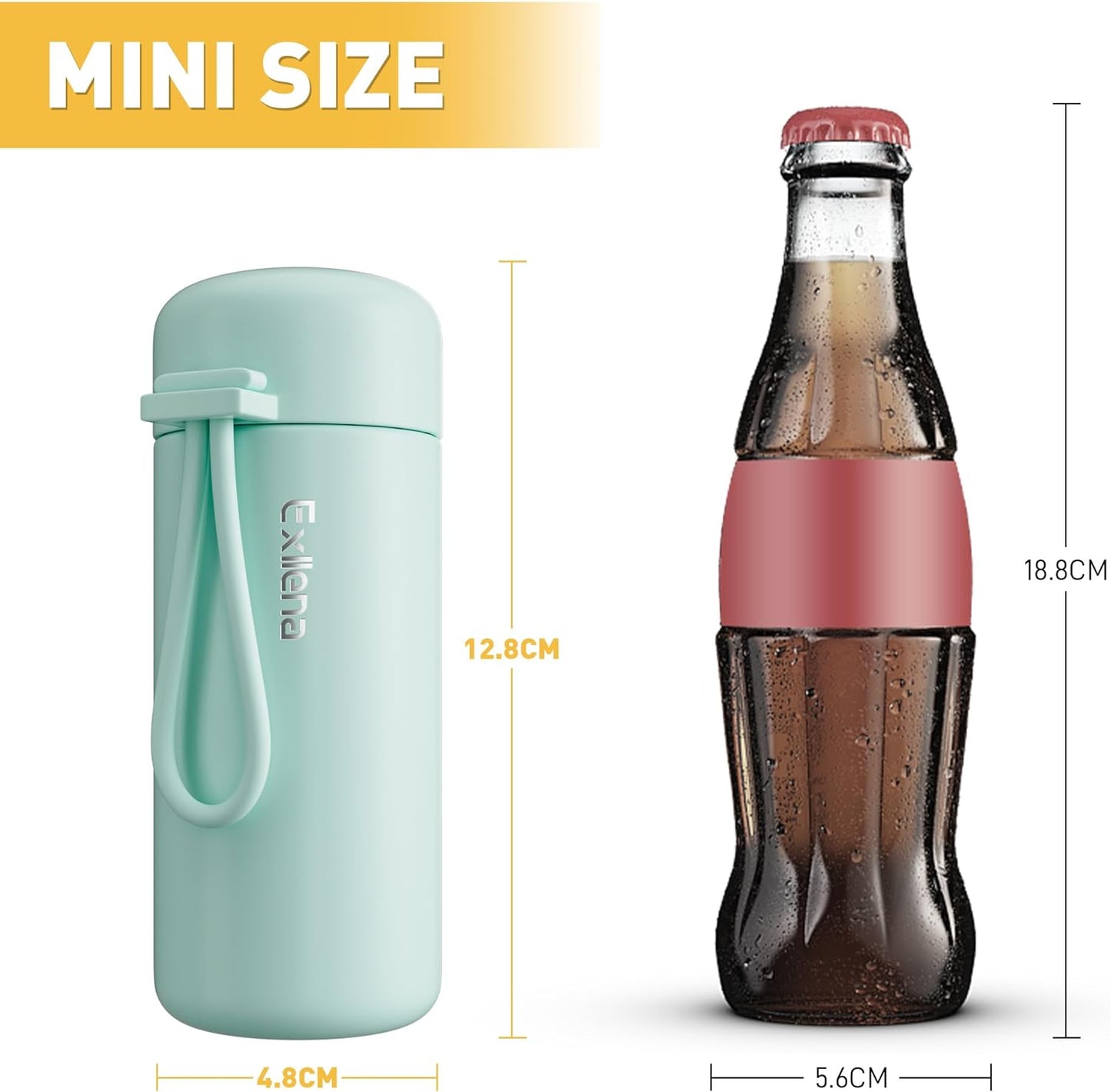 Exllena Mini Water Bottle 5oz, This is A EXTRA MINI Flask! Small Insulated Water Bottle for Hot&Cold Drinks, Water Bottle Purse with Carry Handle - 100% Leakproof Perfect for Travel...(Mint)