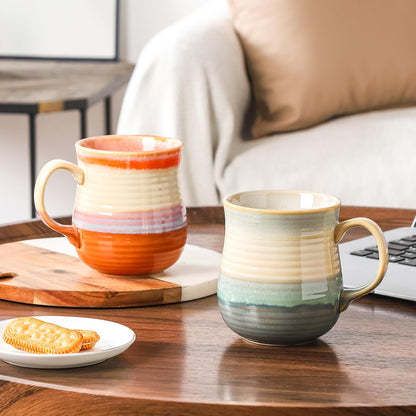 21 oz Large Ceramic Coffee Mugs, Handmade Tea Cups with Handle | Pottery Mug Handmade for Office and Home, for Men and Women, Dishwasher and Microwave Safe, Great Gift, Orange