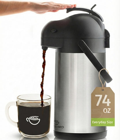 Coffee Carafe with Pump 102oz / 3L Airpot Large Hot Water Dispenser | 12 Hours Hot Cocoa Dispenser for Parties,Tea Flask, Insulated Stainless Steel Airpots for Hot Beverage Dispenser Coffee Pump