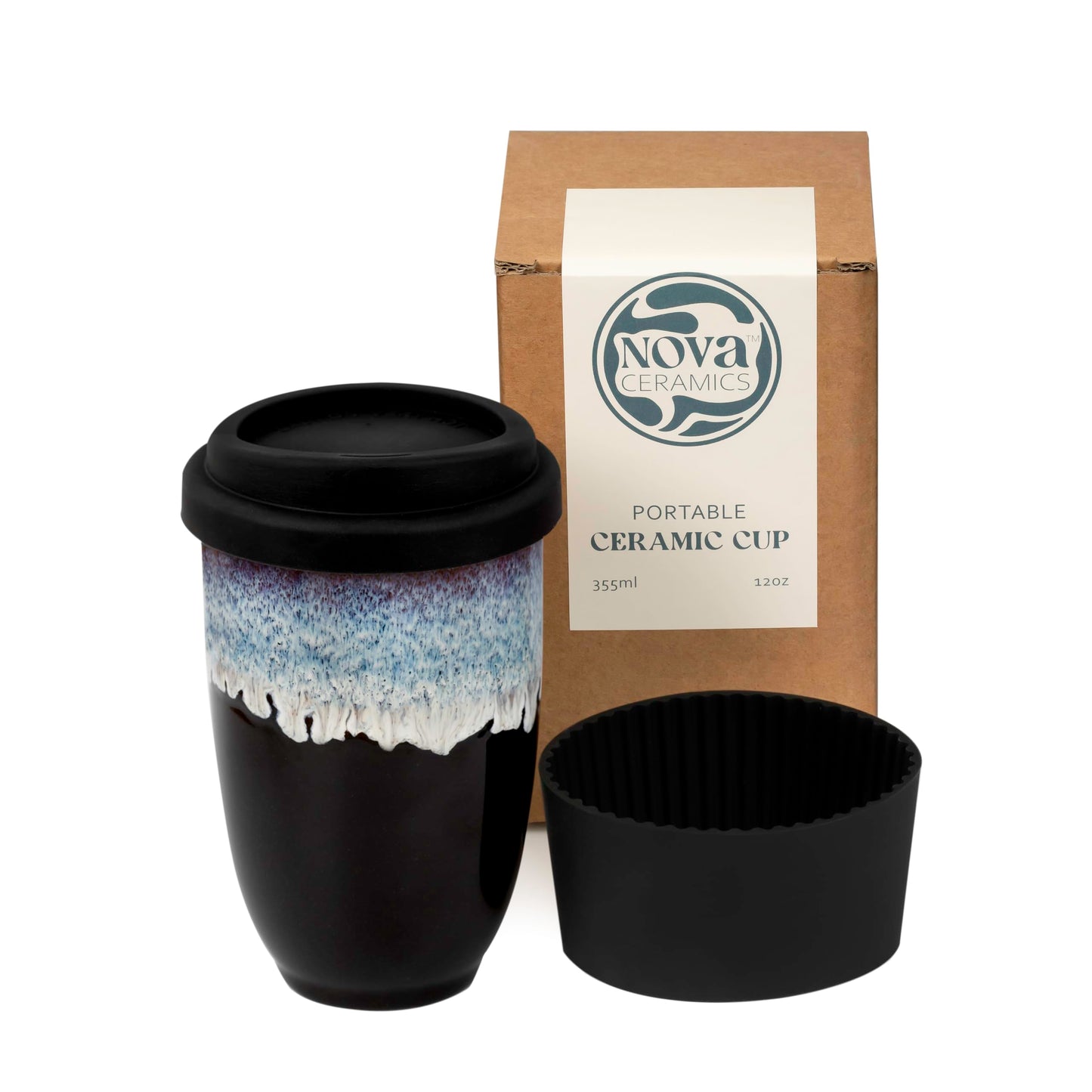 NOVA CERAMICS Travel Mug On the Go Coffee Mug Microwave & Dishwasher Safe Green Tumbler - Gifts For Women Men 16oz Afterglow