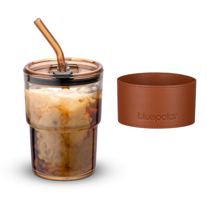 BLUEPOLAR 13oz/400ml Tumbler Water Glass, Cups with Straw and Lid Sealed Carry on for Coffee, Iced Tea, Thick Wall Insulated Glass Cup (Amber)…