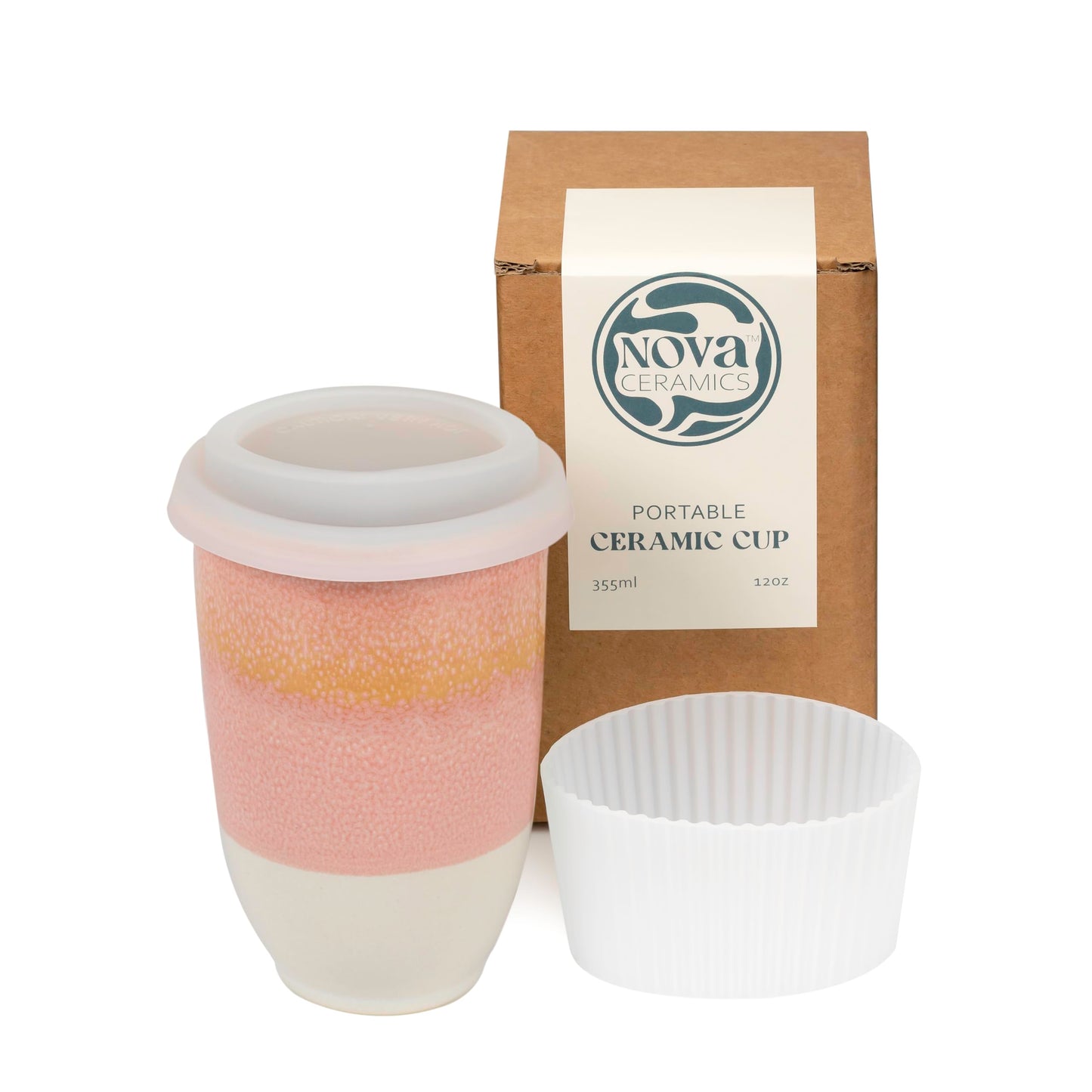 NOVA CERAMICS Travel Mug On the Go Coffee Mug Microwave & Dishwasher Safe Green Tumbler - Gifts For Women Men 16oz Afterglow