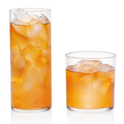 Province Tumbler & Rocks Drinking Glasses Set of 16, Tall Glass Cups | 15.2 oz and 11.1 oz Capacities for Water, Juice, Cocktails, and More with Lightweight Design and Dishwasher-Safe Cleanup