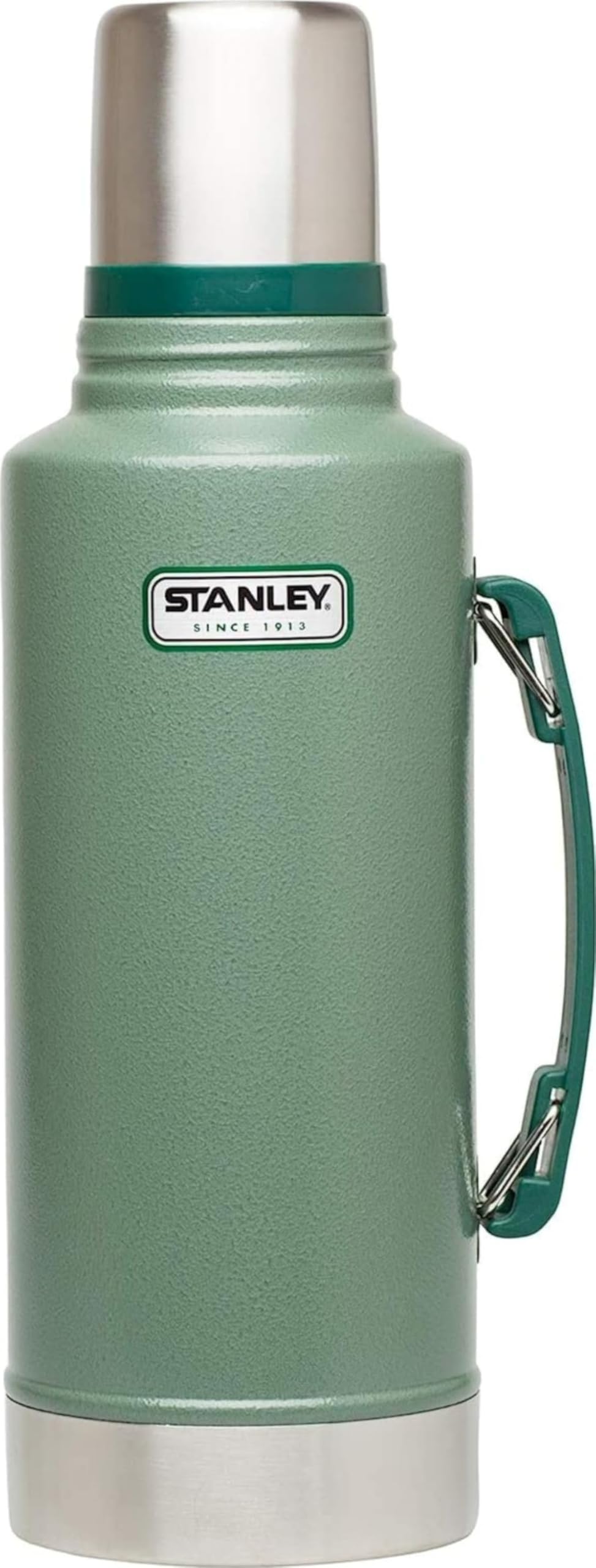 Stanley Heritage Classic Vacuum Bottle with Handle 1.1 qt | Wide Mouth w/Leakproof Cup Lid | Keep Drinks Hot or Cold | Insulated Stainless Steel Thermal Bottle | BPA-Free | Hammertone Green