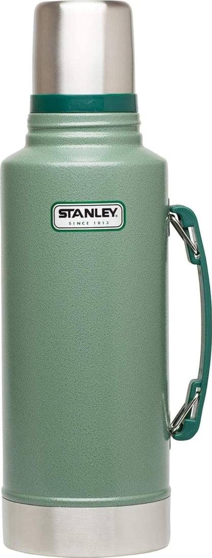 Stanley Heritage Classic Vacuum Bottle with Handle 1.1 qt | Wide Mouth w/Leakproof Cup Lid | Keep Drinks Hot or Cold | Insulated Stainless Steel Thermal Bottle | BPA-Free | Hammertone Green