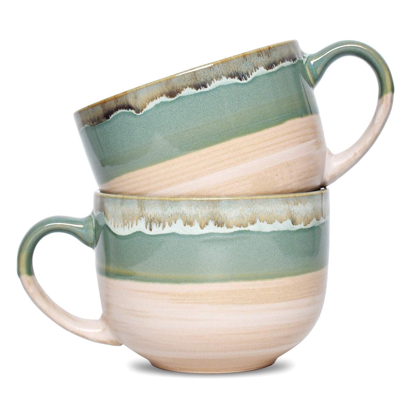 Bosmarlin Large Ceramic Coffee Mug Set of 2, Stoneware Jumbo Latte Mugs for Office and Home, 16 Oz, Dishwasher and Microwave Safe(Brown Grey, 2)