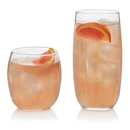 Libbey Ascent Tumbler & Rocks Drinking Glasses Set of 16, Clear Glass Cups | 16.25 oz & 12.25 oz Capacities Glasses for Water, Juice, Cocktails, and More with Curved Design and Dishwasher-Safe Care