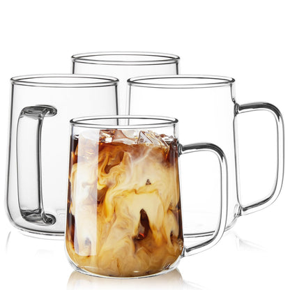 Glass Coffee Mugs, 16 oz Glass Coffee Cups Set of 2, Clear Borosilicate Glass Mugs with Handles for Cappuccino, Tea, Latte, Hot/Cold Beverages, Wine, Americano
