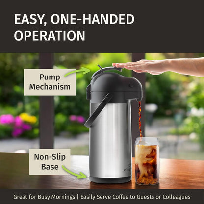 Coffee Carafe with Pump 102oz / 3L Airpot Large Hot Water Dispenser | 12 Hours Hot Cocoa Dispenser for Parties,Tea Flask, Insulated Stainless Steel Airpots for Hot Beverage Dispenser Coffee Pump
