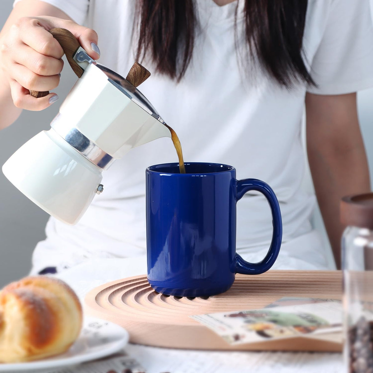 15 OZ Coffee Mug, Classic Blank Ceramic Cup with Large Handle for Tea Latte Cappuccino, Blue