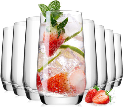 Drinking Water Glass Cups Set,Crystal Highball Glasses cups set of 6,16oz | Wide Mouth Design Clear Tall Glassware for Cocktail Parties, Family Dinners