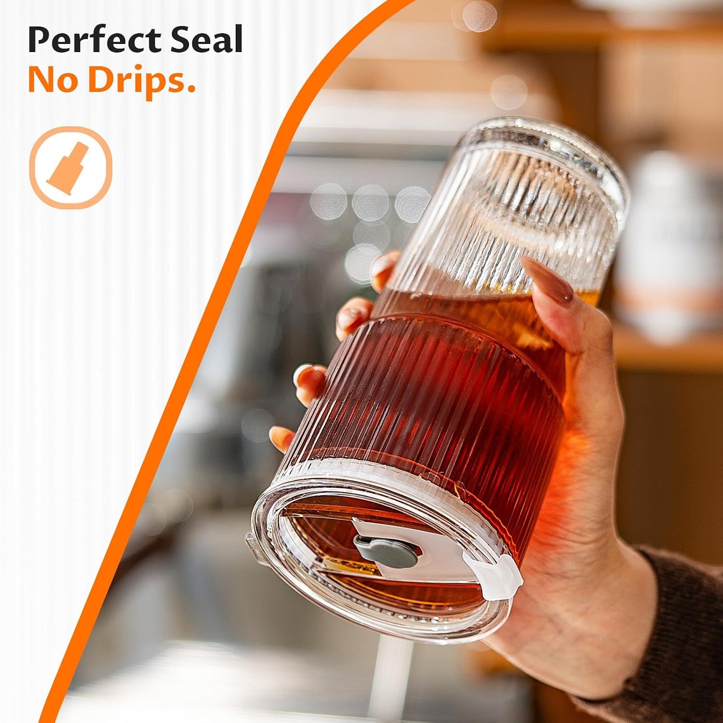 20oz Iced Coffee Cups with Lids, Glass Coffee Cups with Lids and Straws | Clear Reusable Drinkware, Secure Leak-Resistant Lids, Cup-Holder Friendly, Ideal for Iced Coffee, Tea, Juice and Smoothies