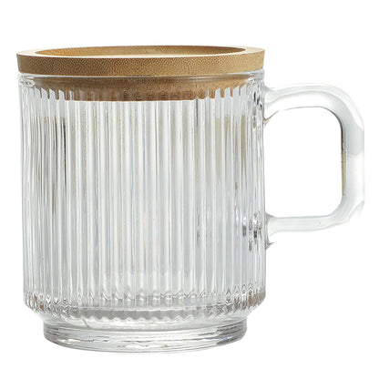 Lysenn Glass Coffee Mug with Lid - Premium Classical Vertical Stripes Glass Tea Cup - for Latte, Tea, Chocolate, Juice, Water - Lead-Free - Bamboo Lid - Lime Green | Classic Ribbed Design, Shining Glass for Coffee and Tea Lovers, Espresso, Lattes, Breakfa