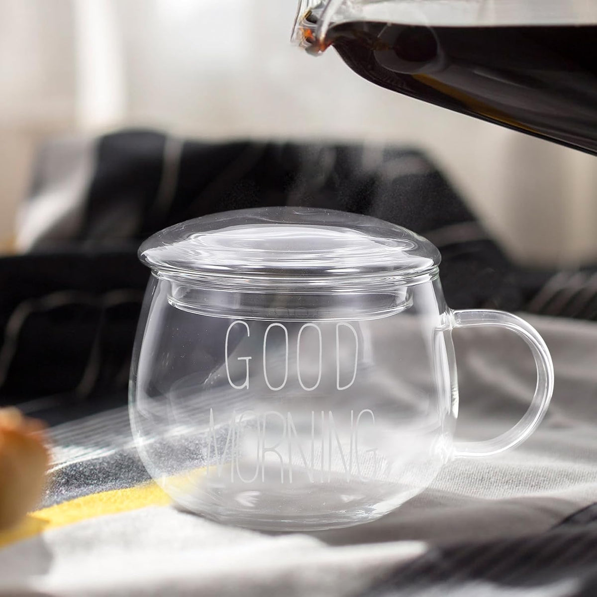Glass Coffee Mug with Handle, Heat-resistant Multi-function Milk Cup for Breakfast Cereal, Tea, and Yogurt, Glass Drinks Cup with Lid for Home and Office Use